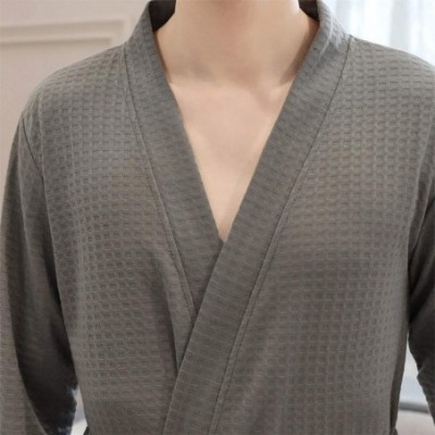 Robes Men Lightweight Waffle Bathrobe Kimono Waffle Robe Long Sleeve Spa Sleep Robe - Gray - C018ALODNGN