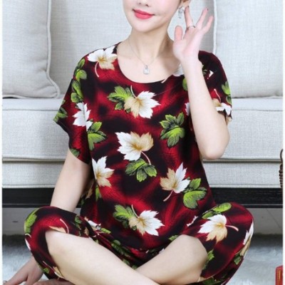 Sets Women's Sleepwear Short Sleeve Tops with Capri Pants Pajama Sets Floral Nightgowns - Style 01 - C119CKY8D2R