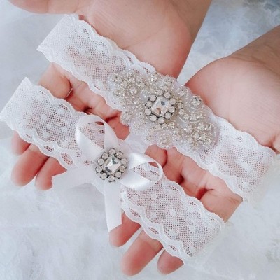 Garters & Garter Belts Sexy Rhinstones Lace Wedding Garters for Party Prom Throw Garter Set 2 Pcs - Yi-white - CM18UMNWMWY