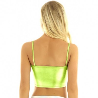 Bustiers & Corsets Women's Spaghetti Shoulder Straps Cut Out Shiny Metallic Rave Dance Tank Vest Clubwear - Fluorescein - C01...