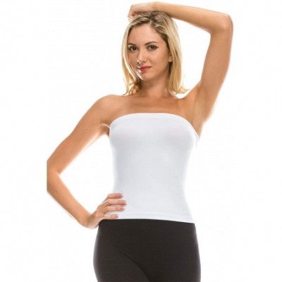 Camisoles & Tanks Medium Length Ribbing Side Seamless Tube Top -Made in USA - White - CZ18GEROH3Z