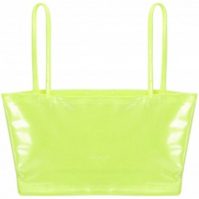 Bustiers & Corsets Women's Spaghetti Shoulder Straps Cut Out Shiny Metallic Rave Dance Tank Vest Clubwear - Fluorescein - C01...