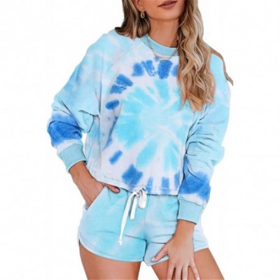 Sets Womens Tie Dye Printed Ruffle Short Pajamas Set Long Sleeve Tops and Shorts PJ Set Loungewear Nightwear Sleepwear - Ligh...