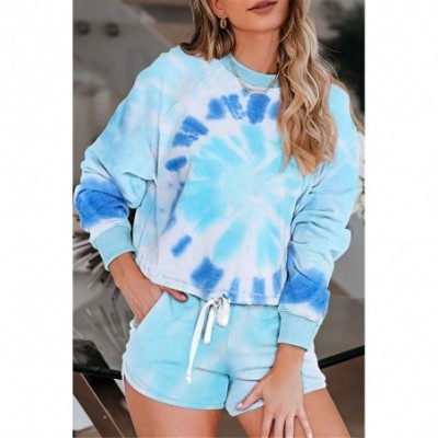 Sets Womens Tie Dye Printed Ruffle Short Pajamas Set Long Sleeve Tops and Shorts PJ Set Loungewear Nightwear Sleepwear - Ligh...