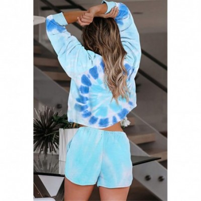 Sets Womens Tie Dye Printed Ruffle Short Pajamas Set Long Sleeve Tops and Shorts PJ Set Loungewear Nightwear Sleepwear - Ligh...