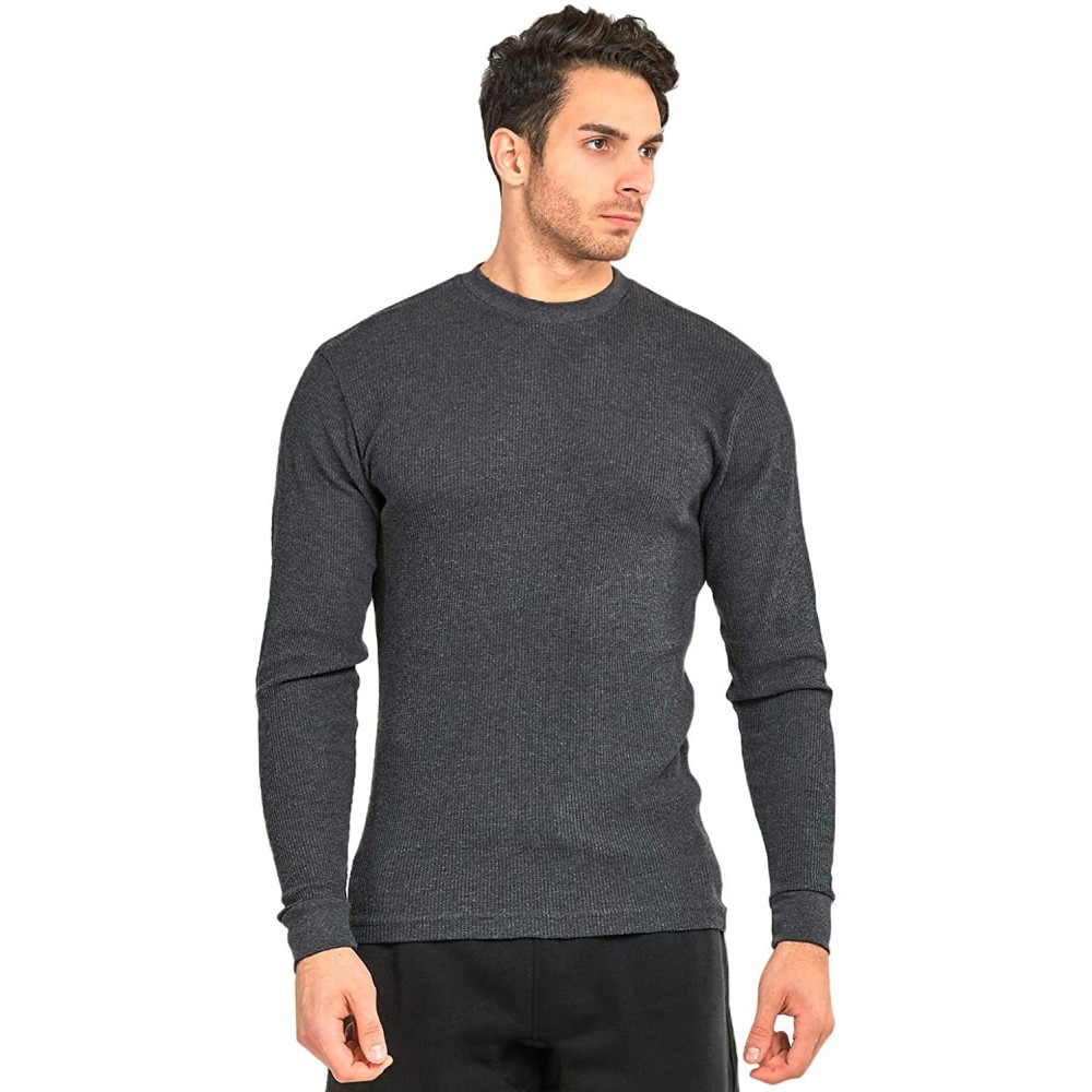 Thermal Underwear Men's Classic Waffle-Knit Heavy Thermal Top - Charcoal (Medium Weight) - CI18ARLEK73