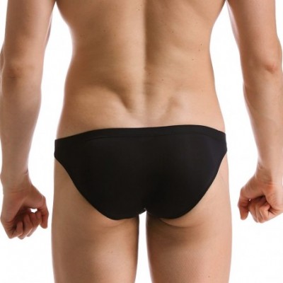 Briefs Men's Ice Silk Underwear Transparent Low Waist Slim Triangle Briefs - Black - C71800IZ2SL