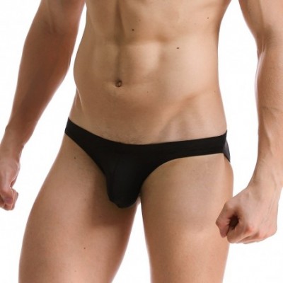 Briefs Men's Ice Silk Underwear Transparent Low Waist Slim Triangle Briefs - Black - C71800IZ2SL