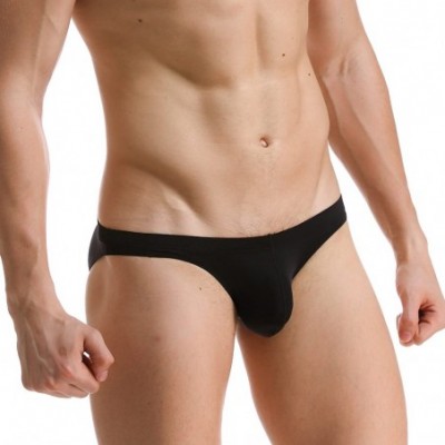 Briefs Men's Ice Silk Underwear Transparent Low Waist Slim Triangle Briefs - Black - C71800IZ2SL