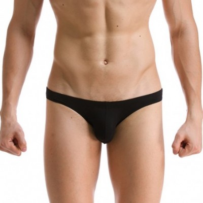 Briefs Men's Ice Silk Underwear Transparent Low Waist Slim Triangle Briefs - Black - C71800IZ2SL