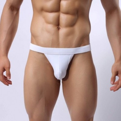 G-Strings & Thongs Mens Underwear- Bikini Briefs G-String Jockstrap Bulge Pouch Solid Thongs - White - CO18R5G8022