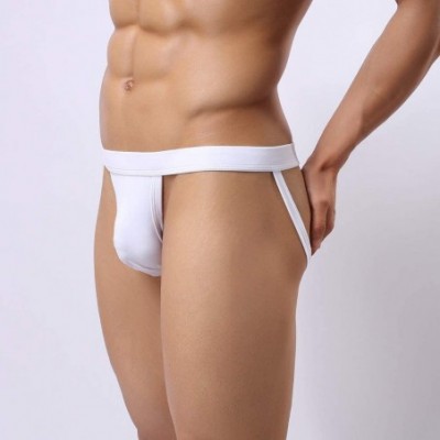 G-Strings & Thongs Mens Underwear- Bikini Briefs G-String Jockstrap Bulge Pouch Solid Thongs - White - CO18R5G8022