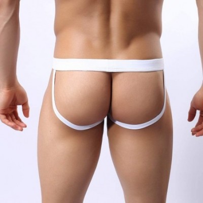 G-Strings & Thongs Mens Underwear- Bikini Briefs G-String Jockstrap Bulge Pouch Solid Thongs - White - CO18R5G8022