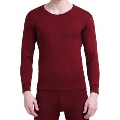 Thermal Underwear Mens Thermal Underwear Slim Casual Soft Cotton Tunic Tops Wine Red 2XL - C418AGUXN5I