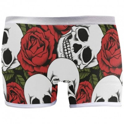 Panties Women's Soft Boy Short Cartoon Alligator Frog Boxer Brief Panties - Skull and Flowers Seamless Background - CF18T9562UL