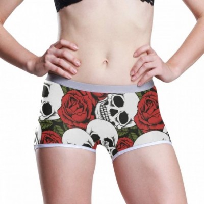 Panties Women's Soft Boy Short Cartoon Alligator Frog Boxer Brief Panties - Skull and Flowers Seamless Background - CF18T9562UL