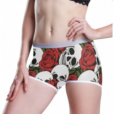 Panties Women's Soft Boy Short Cartoon Alligator Frog Boxer Brief Panties - Skull and Flowers Seamless Background - CF18T9562UL