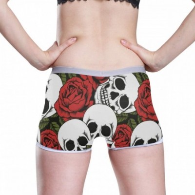 Panties Women's Soft Boy Short Cartoon Alligator Frog Boxer Brief Panties - Skull and Flowers Seamless Background - CF18T9562UL