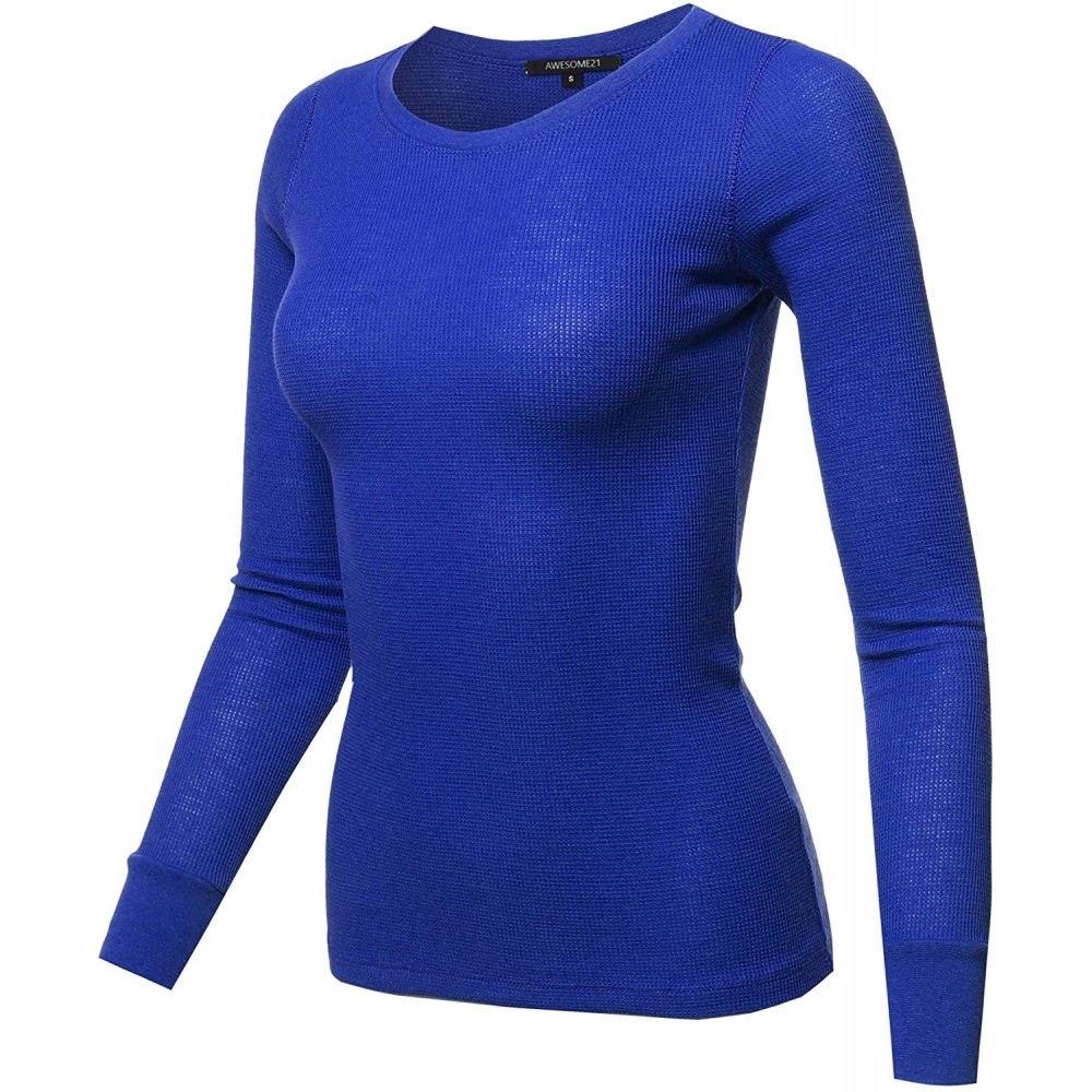 Thermal Underwear Women's Casual Solid Basic Crew Neck Long Sleeves Thermal Top - Aawtel0016 Royal - CL18AUU9R56