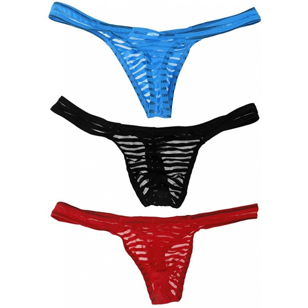 G-Strings & Thongs 3 Men's See-Through Mesh G-String Underwear T Back Thong Briefs M-XL - Multi-color - C1198CR7QCS