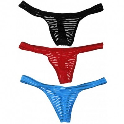 G-Strings & Thongs 3 Men's See-Through Mesh G-String Underwear T Back Thong Briefs M-XL - Multi-color - C1198CR7QCS