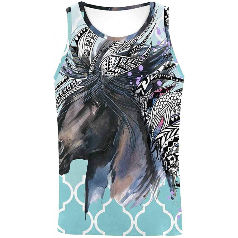 Undershirts Men's Muscle Gym Workout Training Sleeveless Tank Top Watercolor Skull and Roses - Multi7 - CH19DW7YELR