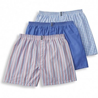 Boxers Men's Underwear Classic Full Cut Boxer - 3 Pack - Red Stripe/Blue Chambray/Sky Blue Small Plaid - CJ18RQGGC3D