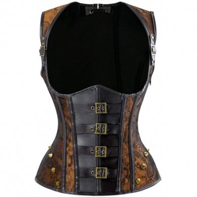 Bustiers & Corsets Women's Punk Bustier Rock Faux Leather Buckle-up Corset Basque - Brown - CZ18LUZTC8D