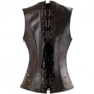 Bustiers & Corsets Women's Punk Bustier Rock Faux Leather Buckle-up Corset Basque - Brown - CZ18LUZTC8D