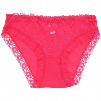 Panties Women's Comfort Cotton Fit Lace Trim Bikini Panties Underwear- 3 Pair - Beige- Red- Pink - CS18G335ZGA