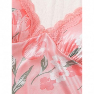 Sets Women Sexy Lingerie Satin Pajamas Set Floral Lace V Neck Cami Shorts Sleepwear - Pink - CX19065NSK6