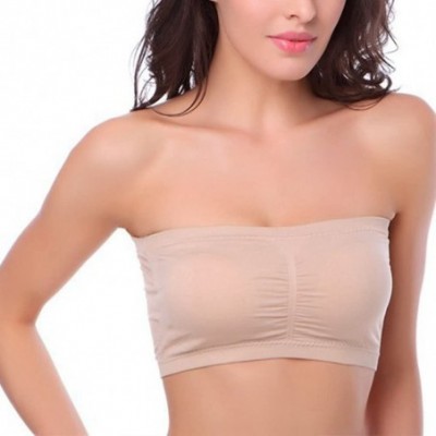 Bras Womens Bralette Bandeau Bra Plus Size Strapless Seamless Tube Top Bras 1-3 Pack - Beige - CU186A4ZLS5