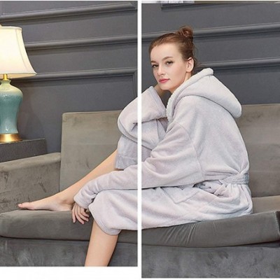 Robes Thicken Warm Kimono Robe Loose Long Nightgown Fleece Shawl Collar-Women Flannel Hooded Bathrobe - Pink - C1198DHAQTK