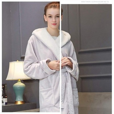 Robes Thicken Warm Kimono Robe Loose Long Nightgown Fleece Shawl Collar-Women Flannel Hooded Bathrobe - Pink - C1198DHAQTK