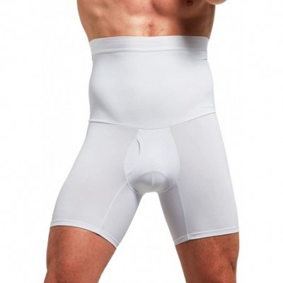 Boxer Briefs Men Tummy Control Shorts High Waist Slimming Shapewear Body Shaper Leg Underwear Briefs - White - C518WHQZ7AL