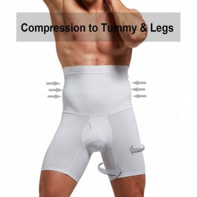 Boxer Briefs Men Tummy Control Shorts High Waist Slimming Shapewear Body Shaper Leg Underwear Briefs - White - C518WHQZ7AL