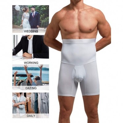 Boxer Briefs Men Tummy Control Shorts High Waist Slimming Shapewear Body Shaper Leg Underwear Briefs - White - C518WHQZ7AL