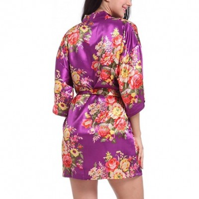 Robes Women Floral Satin Robe Bridal Bridesmaids Dressing Gown Short Sexy Silk Kimono Robe for Wedding Party Sleepwear Plum -...