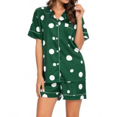 Sets Womens Silk Satin Pajama Sets Womens Two Piece Sleepwear Button Down Short Sleeve and Short Nightwear Pj Sets A_green2 -...