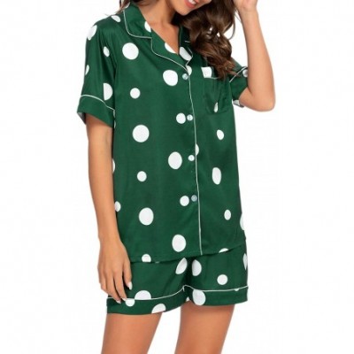 Sets Womens Silk Satin Pajama Sets Womens Two Piece Sleepwear Button Down Short Sleeve and Short Nightwear Pj Sets A_green2 -...