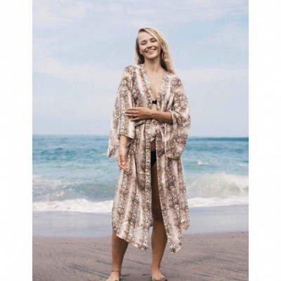 Robes Newest Cover Ups Home Pajamas Dresses Cardigan Open Front with Belt Long Midi Nightgown Kimono Robes Gown - Snakeskin P...