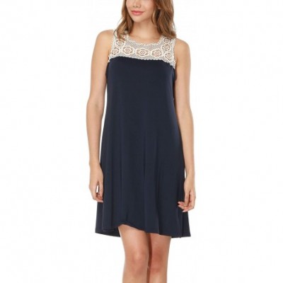 Nightgowns & Sleepshirts Radley Women's Sexy Satin Lace Trim Slip Chemise Nightgown Pajama - Navy Blue - C5198CGI22L