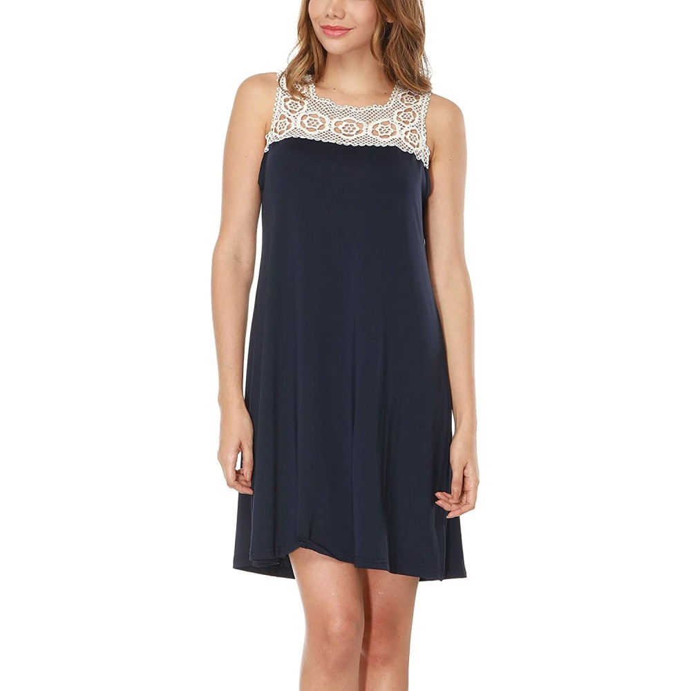 Nightgowns & Sleepshirts Radley Women's Sexy Satin Lace Trim Slip Chemise Nightgown Pajama - Navy Blue - C5198CGI22L