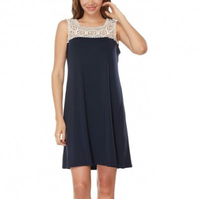 Nightgowns & Sleepshirts Radley Women's Sexy Satin Lace Trim Slip Chemise Nightgown Pajama - Navy Blue - C5198CGI22L