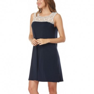 Nightgowns & Sleepshirts Radley Women's Sexy Satin Lace Trim Slip Chemise Nightgown Pajama - Navy Blue - C5198CGI22L