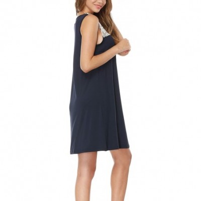 Nightgowns & Sleepshirts Radley Women's Sexy Satin Lace Trim Slip Chemise Nightgown Pajama - Navy Blue - C5198CGI22L