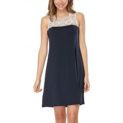 Nightgowns & Sleepshirts Radley Women's Sexy Satin Lace Trim Slip Chemise Nightgown Pajama - Navy Blue - C5198CGI22L