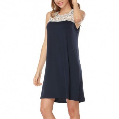 Nightgowns & Sleepshirts Radley Women's Sexy Satin Lace Trim Slip Chemise Nightgown Pajama - Navy Blue - C5198CGI22L