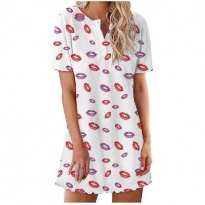 Nightgowns & Sleepshirts Womens Lips Leisure Short Sleeves Short Dress Patterned Sleeping Dress - As3 - CX190C5E6U5