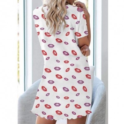 Nightgowns & Sleepshirts Womens Lips Leisure Short Sleeves Short Dress Patterned Sleeping Dress - As3 - CX190C5E6U5